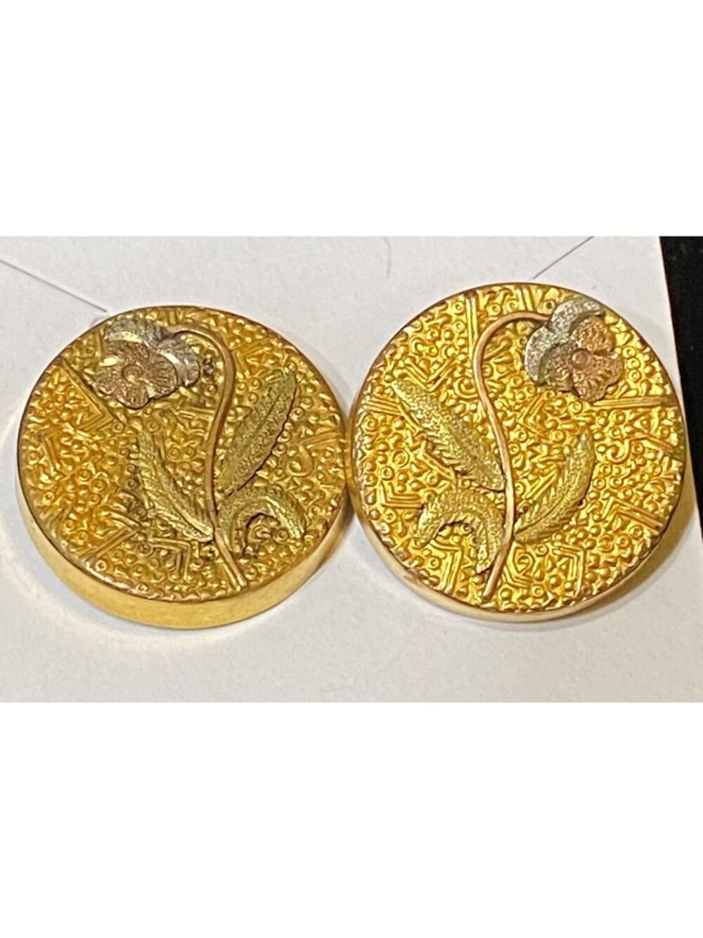 Earrings Floral Metal Converted from Buttons Earrings Vintage Gold-Plated